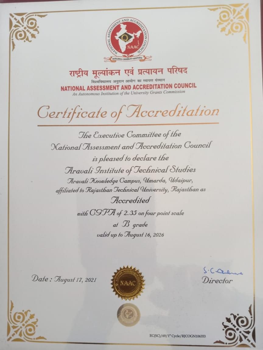 Aravali Institute of Technical Studies Udaipur NAAC Certification photo 1